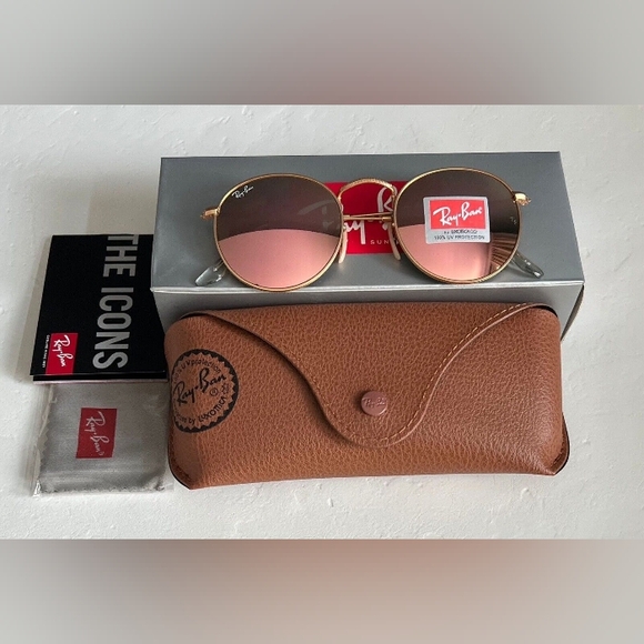 LIKE NEW RayBan Round Metal RB3447 Pink Mirror Flash Ray ban Sunglasses - Picture 2 of 16